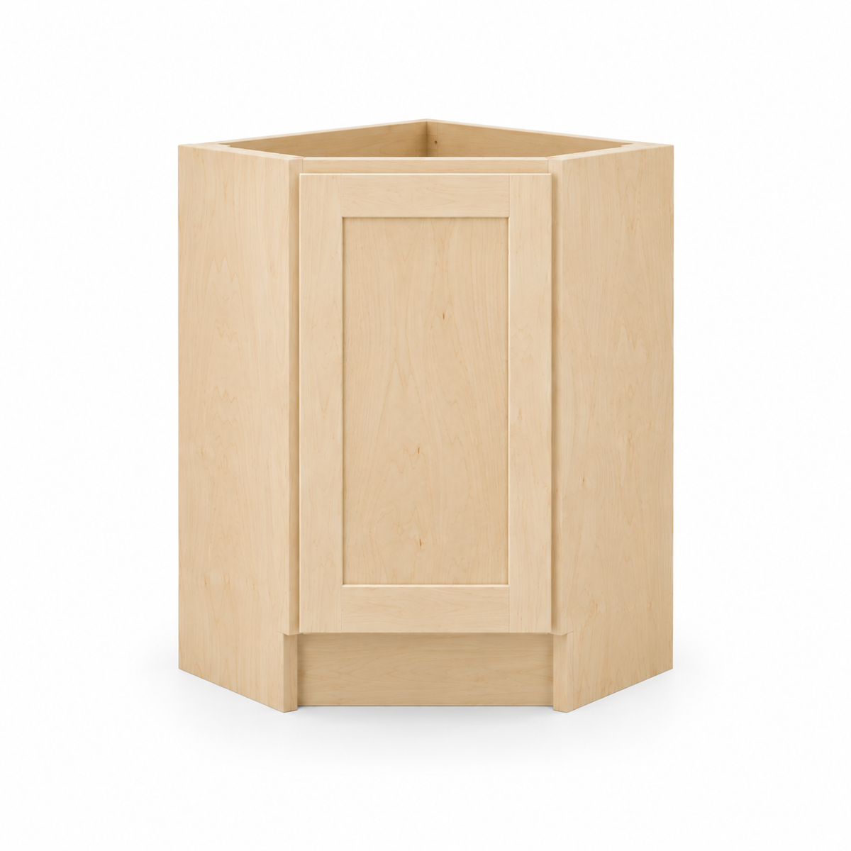 Diagonal corner base cabinet, natural maple