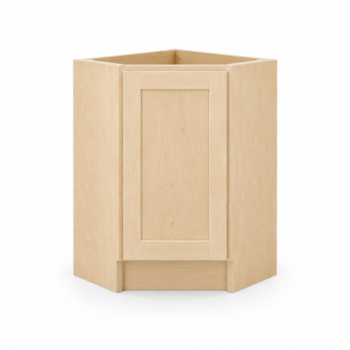 Diagonal corner base cabinet, natural maple