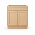 Sink base cabinet with two shaker doors and a false drawer front, natural maple