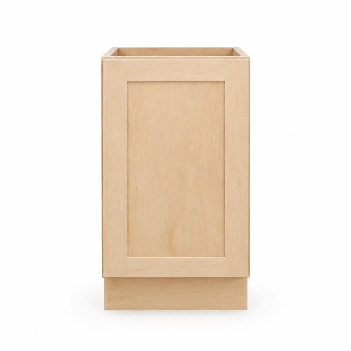 Base cabinet with one shaker door, natural maple, front view