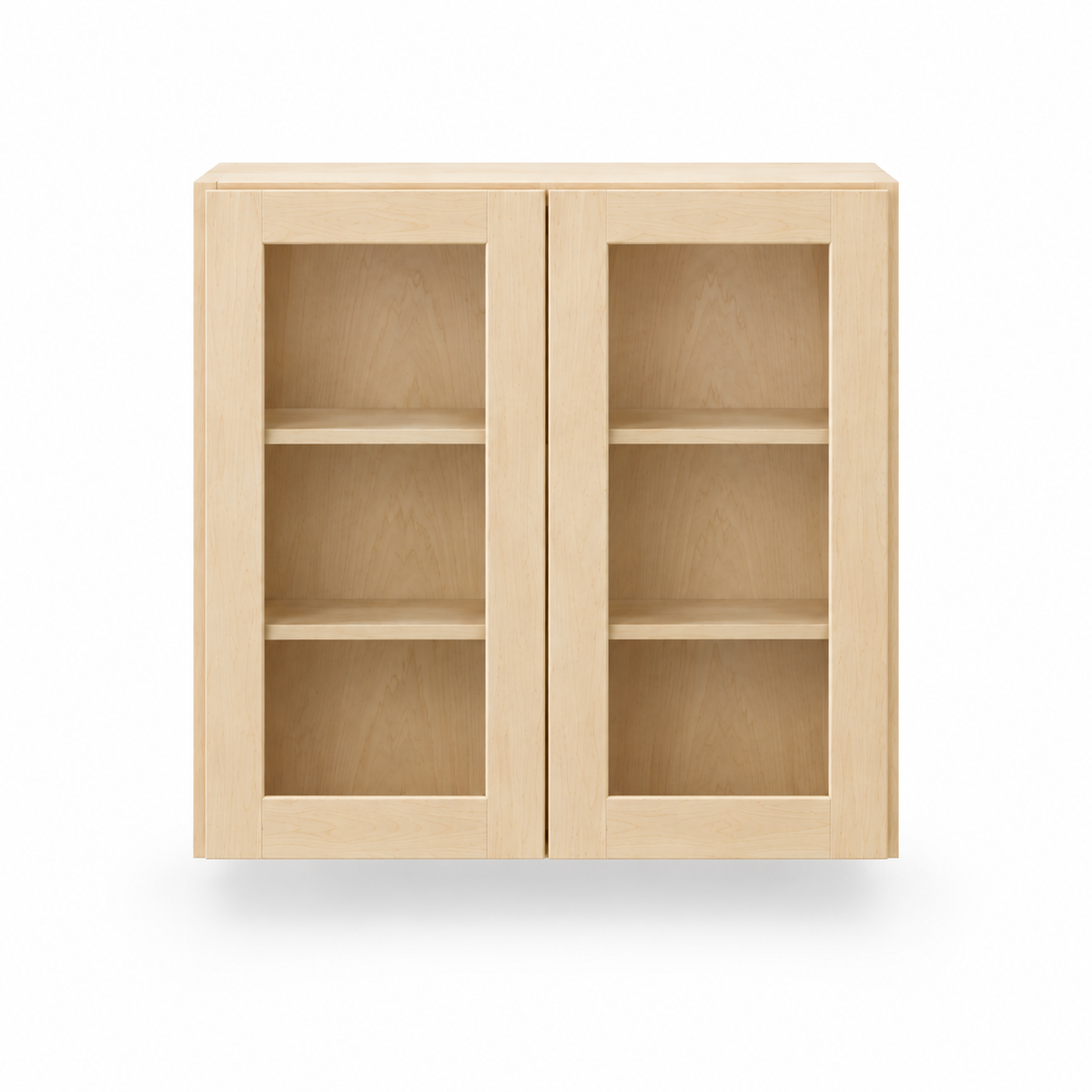 Glass door wall cabinet, natural maple