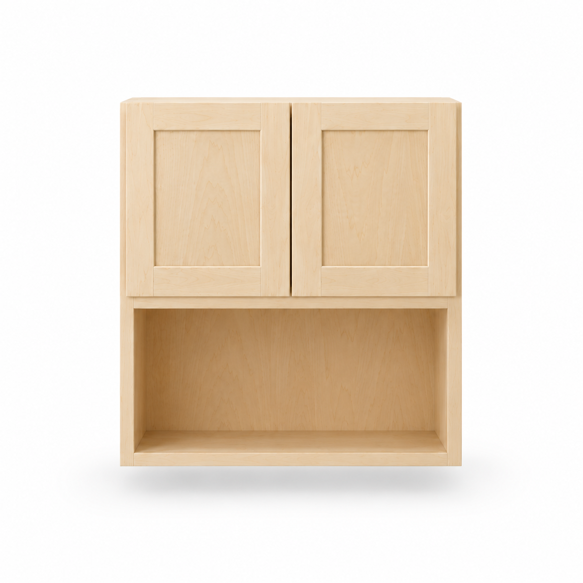 Microwave wall cabinet with doors above, natural maple